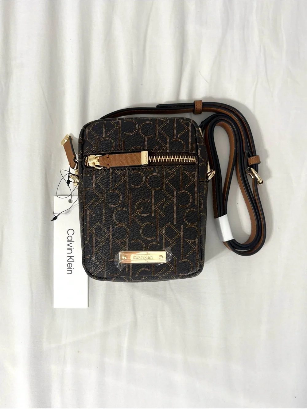 Calvin Klein Brown Monogram Mini Crossbody Bag